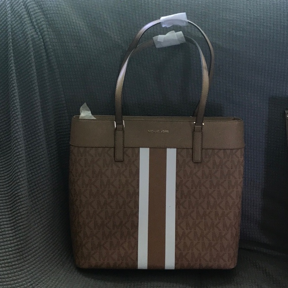 Michael Kors Brown Structured Tote with Sporty Accents